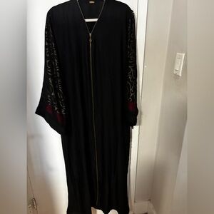 Elegant Black and Red Long Fancy Robe Prayer Covering Abaya Islamic